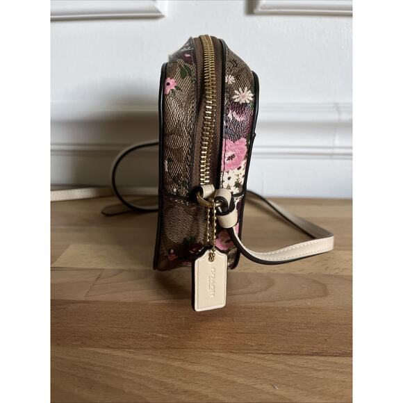 Coach C0037 Mini Camera Crossbody Shoulder Bag Khaki Signature Evergreen Floral - Picture 5 of 13